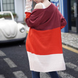 Women Open Front Knitted Striped Color Block Long Cardigan