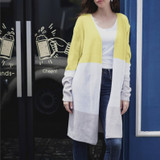 Women Open Front Knitted Striped Color Block Long Cardigan