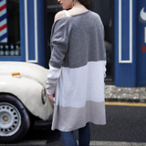 Women Open Front Knitted Striped Color Block Long Cardigan