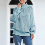 Women Chunky Knitted Pullovers Batwing Turtleneck Sweater