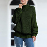 Women Chunky Knitted Pullovers Batwing Turtleneck Sweater
