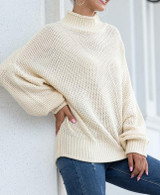 Women Chunky Knitted Pullovers Batwing Turtleneck Sweater
