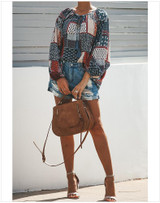 Autumn Fashion Loose Long Sleeve Flowers Printed Chiffon Tops For Women