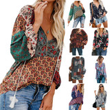 Autumn Fashion Loose Long Sleeve Flowers Printed Chiffon Tops For Women