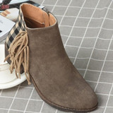 Autumn Plaid Martin Boots Women Vintage Pointed Toe Tassel Boots