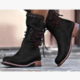 Women Lace Up Rivet Square Heel Platform Boots