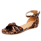Leopard Large Size Buckle Flat Sandals