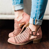 Three Colors Hollow Low Heel Sandals