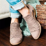 Three Colors Hollow Low Heel Sandals