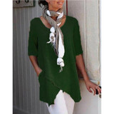Pockets Half Sleeve Asymmetrical Casual Blouses