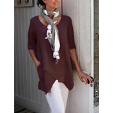 Pockets Half Sleeve Asymmetrical Casual Blouses
