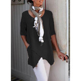 Pockets Half Sleeve Asymmetrical Casual Blouses