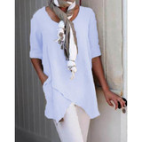 Pockets Half Sleeve Asymmetrical Casual Blouses
