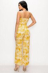 Tropical Leaf Print Sleeveless Women's Jumpsuit
