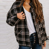 Women Casual Autumn Winter Jacket Fashion Lattice Print Long Sleeve