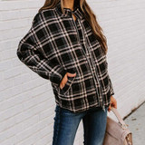 Women Casual Autumn Winter Jacket Fashion Lattice Print Long Sleeve