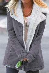 Women's Winter Gray Lapel Collar All Denim Wool Warm Coat