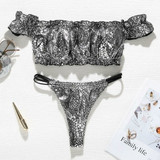 Sexy Bikini Push Up High Cut Thong Swimsuit Women Off Shoulder
