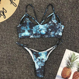 Sexy Printed Bikini Set Women Swimsuit Bandage Hollow Out Bikini