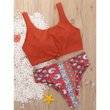 Sexy High Waist Bikini High Neck Swimsuit Women  Printed Bikini
