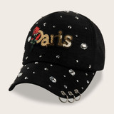Rhinestone Engraved Floral Embroidery & Hoop Decor Baseball Cap