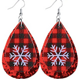 Plaid Snowflake With Red Glitter Earrings