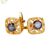 U7 Precious Stone Square Cufflinks with box