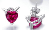 Angel And Devil Pink Heart Stud Earrings