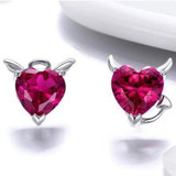 Angel And Devil Pink Heart Stud Earrings