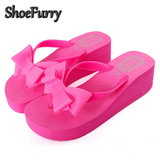 ShoeFurry Women Summer Slippers Platform Flip Flops Female Non-slip Bath Slippers High Heels Wedge Sandals Bowknot Beach Shoes
