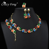 Crazy Feng Wedding Jewelry Sets For Women Luxury Oil Paiting Round Pendant Necklaces Earrings Bracelets Set Accessories