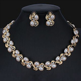 jiayijiaduo Crystal Bridal Jewelry Set Gold Color Imitation Pearl Rhinestone Women's Party Necklace Set Wedding Jewelry Direct
