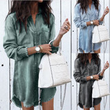 Female Mini Dress Ladies Turn-down Collar Shirt Short Dresses Female Mini Dress Ladies Turn-down Collar Shirt Short Dresses