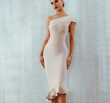 One Shoulder Sleeveless Ruffles Nightclub Dress