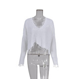 Long Sleeve V-neck Solid Color Backless Loose Sweater Long Sleeve V-neck Solid Color Backless Loose Sweater