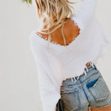 Long Sleeve V-neck Solid Color Backless Loose Sweater Long Sleeve V-neck Solid Color Backless Loose Sweater