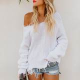Long Sleeve V-neck Solid Color Backless Loose Sweater Long Sleeve V-neck Solid Color Backless Loose Sweater