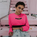 O-Neck Long Sleeve Loose Knit Cropped Sweatshirt
