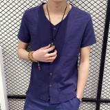 V Neck Short Sleeve Slim Fitness Comfortable Men Shirts