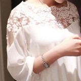 3\4 Sleeve Lace Hollow Casual Chiffon Blouse Crop Tops