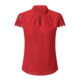 Hollow Chiffon Short Sleeve Splice Lace Tops Blouse