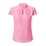 Hollow Chiffon Short Sleeve Splice Lace Tops Blouse