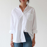 Plus Size Blouse Long Sleeve Buttons White Shirt