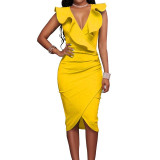 Sexy Ruffles V Neck Sleeveless Pencil Club Party Dresses