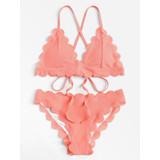 Scalloped Trim Criss Cross Bikini Set