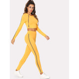 Striped Side Hooded Crop Top & Leggings Set
