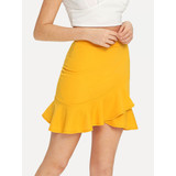 Asymmetrical Ruffle Hem Wrap Skirt