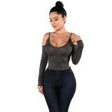 Sexy Gallus Long Sleeve Off Shoulder Tops Blouse Lady Blouse