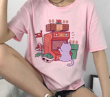 Kawaii Cat Graphic Funny Harajuku Aesthetic T-Shirt in Retro 90s Style Kawaii Cat Graphic Funny Harajuku Aesthetic T-Shirt in Retro 90s Style