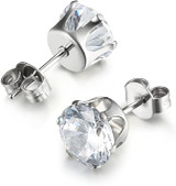 Jewelry Women's Stainless Steel Round Clear Cubic Zirconia Stud Earring (6 Pairs)